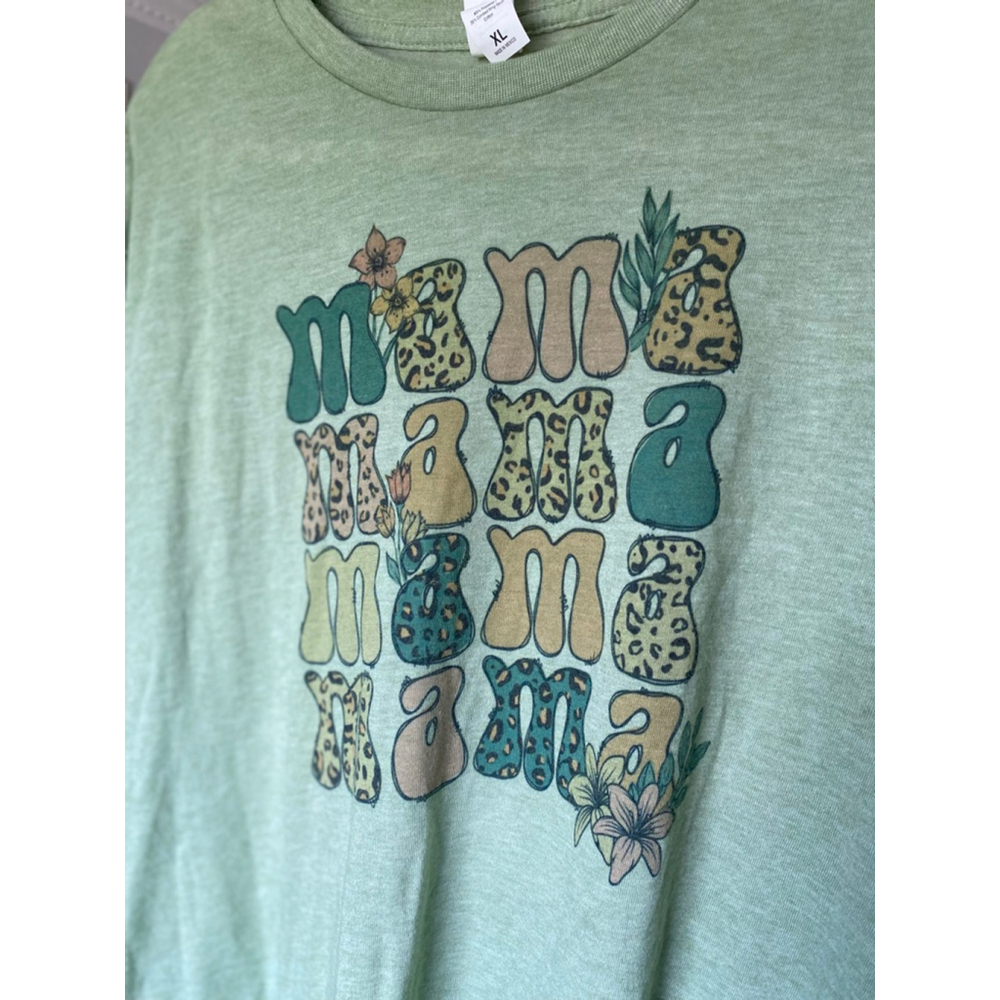 Mama Graphic Print Tee Leopard Sage Green Soft Boho Retro XL Soft Material Retro - Picture 4 of 6